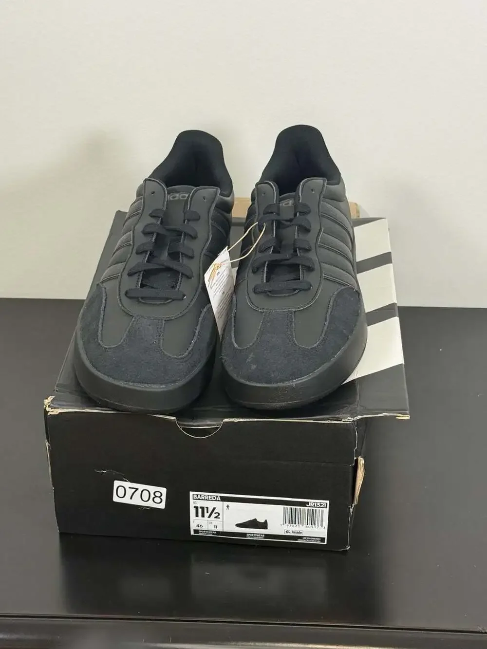 adidas Barreda Triple Black Leather Sneakers